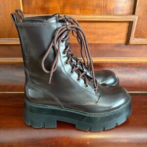 Bershka brown combat platform boots 38